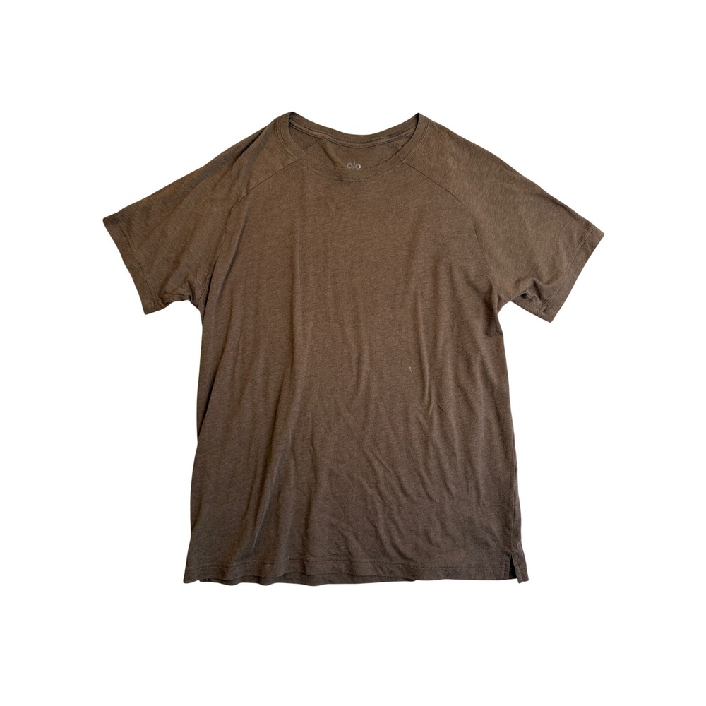 Alo Yoga Mens M Chocolate Brown Short Sleeve Raglan Active Tee Earthy Gorpcore